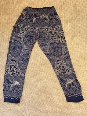 Navy Blue Bohemian Printed Harem Pants